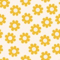 Retro yellow smiling flowers seamless pattern