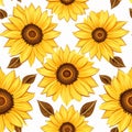 Retro Yellow Sunflower Seamless Vector Pattern Royalty Free Stock Photo