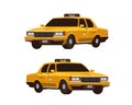 Retro yellow taxi cabs set. Isometric view. Commercial urban transport isolated on the white background.