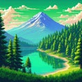 Retroactive nature shot in a style of point and click game pixel art Royalty Free Stock Photo