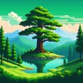 Retroactive nature shot in a style of point and click game pixel art Royalty Free Stock Photo