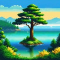 Retroactive nature shot in a style of point and click game pixel art Royalty Free Stock Photo