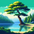 Retroactive nature shot in a style of point and click game pixel art Royalty Free Stock Photo