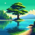 Retroactive nature shot in a style of point and click game pixel art Royalty Free Stock Photo