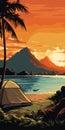 Retrocession Camping Poster With Scenic Reef View