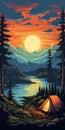 Retrocession Camping Poster With Scenic Taiga View