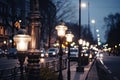 retrofit of modern street lights with vintage bulbs in lofi city