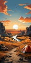 Retroflex Camping Poster: Scenic View Of Badlands Royalty Free Stock Photo