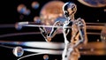 Retrofuturism-style chrome robot, fantastic background Royalty Free Stock Photo
