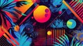 A retrofuturistic background featuring a fusion of bold colors and geometric patterns bringing a touch of funk to any