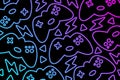Retrofuturistic background with gamepad and graphic elements. Game backdrop