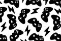 Retrofuturistic background with gamepad and graphic elements. Game backdrop