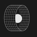 Retrofuturistic circle grid portal with the sphere. Cyber design element. Retrofuturistic composition in cyberpunk 80s