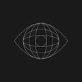 Retrofuturistic Cyberpunk geometry. Cyber planet inside the eye. Digital 80s shape. World conspiracy concept. Design