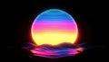 Retrofuturistic Illuminated Holographic Circle With Glitched Ure And Wavy Design In 80s