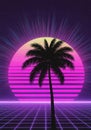 A retrofuturistic image featuring a black silhouette of a palm tree Royalty Free Stock Photo