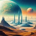 Retrofuturistic landscape in Retro science fiction scene with futuristic Generated