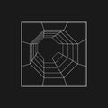 Retrofuturistic octagonal grid tunnel in the rectangle frame. Cyber design element. Tunnel in cyberpunk 80s style