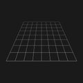 Retrofuturistic perspective grid. Retro cyber design element. Grid in cyberpunk 80s style. Rectangular cyber geometry