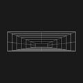 Retrofuturistic perspective rectangular tunnel. Cyber retro design element. Grid tunnel in cyberpunk 80s style