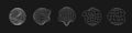 Retrofuturistic planet icons with liquid, glitch effect. Cyberpunk geometry of planets. Set of a digital circle shape