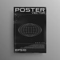 Retrofuturistic poster design with ellipse planet. Black and white retro cyberpunk poster with HUD elements. Cover