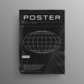Retrofuturistic poster design with ellipse planet and perspective grid. Retro cyberpunk poster with trendy cyber and HUD