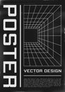 Retrofuturistic poster design with perspective grid tunnel. Cyberpunk 80s style poster with perspective laser tunnel