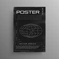Retrofuturistic poster design with trendy cyber elements. Retro cyberpunk poster with wireframe liquid distorted ellipse