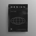 Retrofuturistic poster with ellipse wireframe planet and HUD elements. Black and white retro cyber poster. Flyer