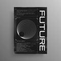 Retrofuturistic poster with HUD elements and broken laser grid. Black and white poster design in cyberpunk style with