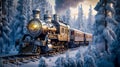 Retrofuturistic Steampunk Train Amid Siberian Frozen Forest - generative ai