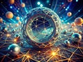Retrofuturistic Wireframe Torus Exploring Abstract Geometry and Blockchain Technology Connections in a 3D Digital