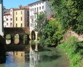Retrone River in Vicenza City and old Bridge called PONTE DELLE BARCHE