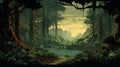 Retroperistalsis 8-bit Rainforest Firebreak: Dark Gold And Green Jungle Art