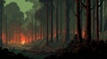 Retrospective 8-bit Eucalyptus Forest Fire Digital Graphic Design