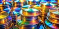 A Retrospective on Data Storage A Panoramic View of Stacked Optical Discs Showcasing the Evolution of Digital Archives Royalty Free Stock Photo