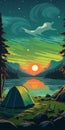 Retrotransposon Camping Poster: Tent And Lake At Sunset