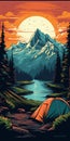 Retrovirus Camping Poster: Bold Artwork Of Mountain Scenery
