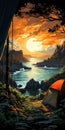 Retrovirus Camping Poster: Scenic View Of Reef In Detailed Illustration