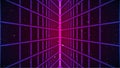 Retrowave background. Blur perspective grid. Retro future style