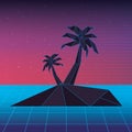 Retrowave design of island with palms