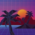 Retrowave design of island with palms