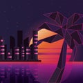 Retrowave design of island with palms