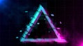 Retrowave Glitch Triangle with sparkling and blue and purple glows with smoke.