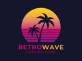 Retrowave palm logo Royalty Free Stock Photo