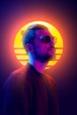 Retrowave synthwave portrait of a young man