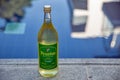 Retsina Greek traditional wine bottle closeup