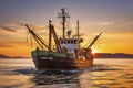 Return of the Fishing Boat - Sunset Voyage - AI Generative Royalty Free Stock Photo