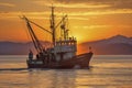 Return of the Fishing Boat - Sunset Voyage - AI Generative Royalty Free Stock Photo